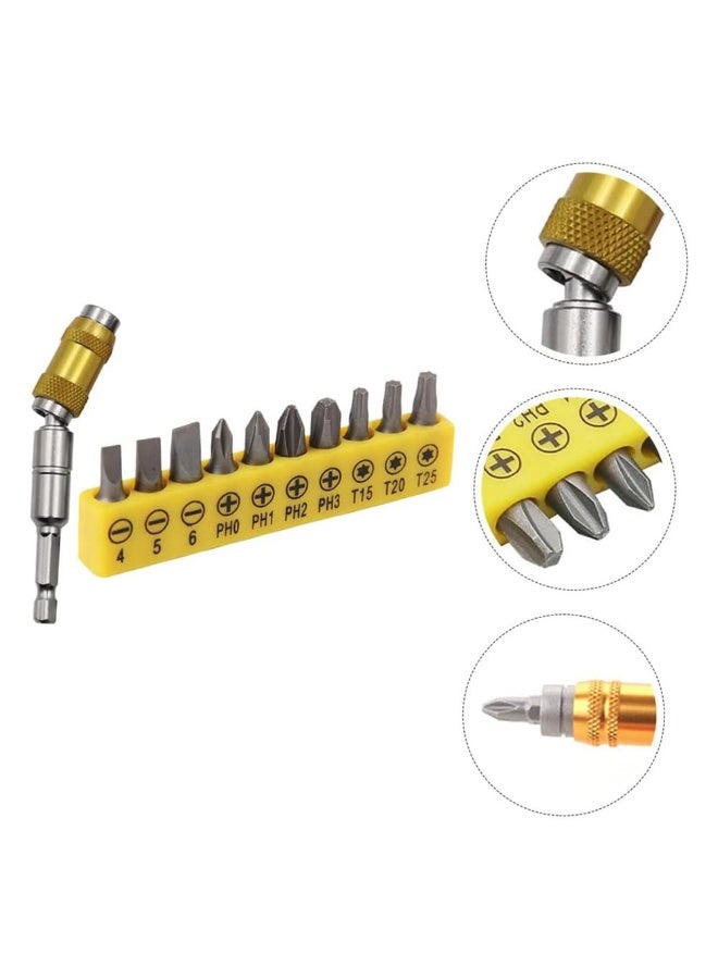 JZS 10pcs Screwdriver L-Shaped Extension Handle Double Head Hex Socket Screwdriver Flat Torx Hand Tool edc, Silver Gold - Image 3
