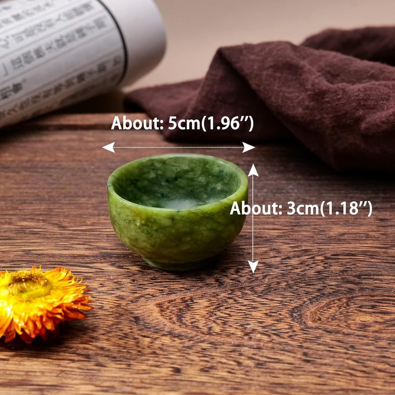 Runyangshi 2PCS Natural Jade Tea Cup Set Green Jade Healing Crystal Water Cup Hand Carved Bowl Gongfu Tea Set Reiki Meditation Home Decor Gift - Image 2