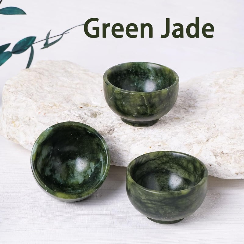 Runyangshi 2PCS Natural Jade Tea Cup Set Green Jade Healing Crystal Water Cup Hand Carved Bowl Gongfu Tea Set Reiki Meditation Home Decor Gift - Image 5
