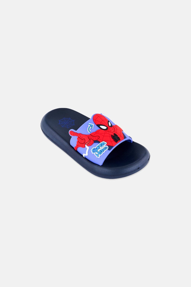 Marvel x Spiderman Toddlers Boy Slip On Slides, Navy - Image 1