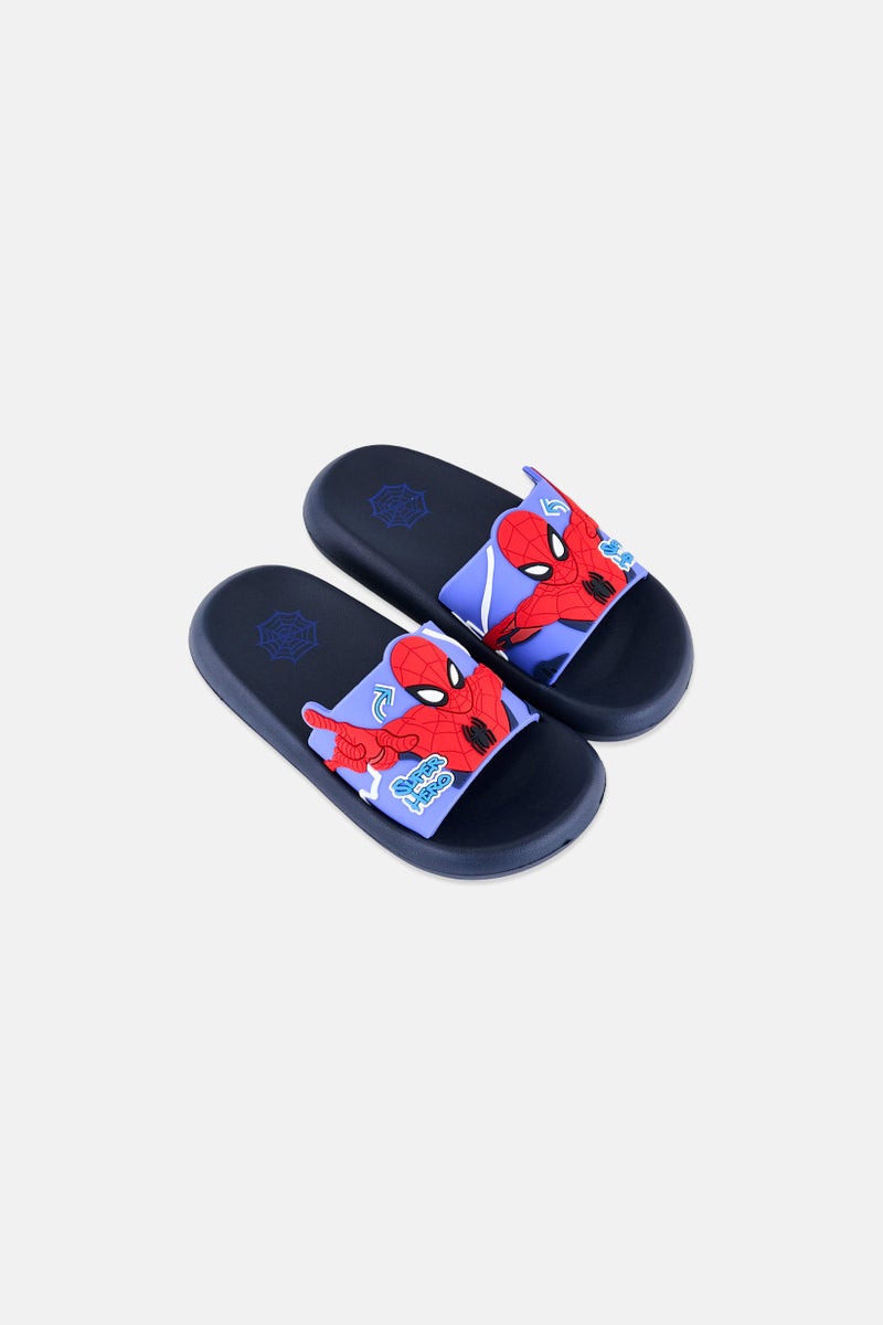 Marvel x Spiderman Toddlers Boy Slip On Slides, Navy - Image 3