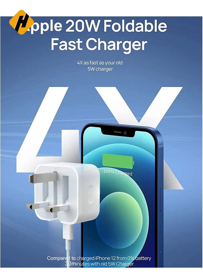 HuHa iPhone Fast Charger Plug & Cable 2mT, [Apple MFi Certified] iPhone 20W USB C USB C Charger Power Adapter w/ USB C to Lightning Cable iPhone 13/12/SE/11/XS/XR/X/8, iPad, AirPod, White  - Image 3