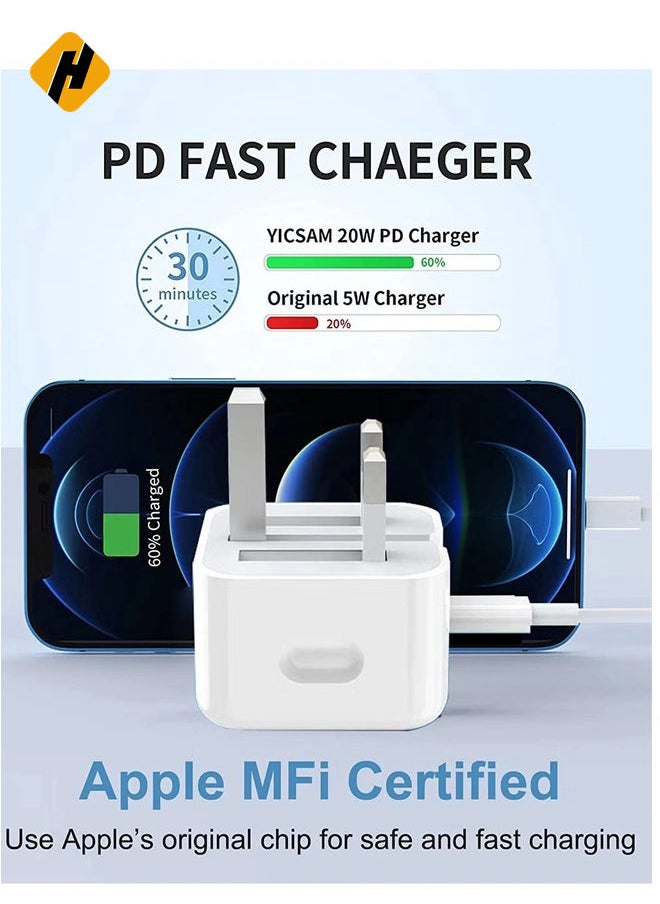 HuHa iPhone Fast Charger Plug & Cable 2mT, [Apple MFi Certified] iPhone 20W USB C USB C Charger Power Adapter w/ USB C to Lightning Cable iPhone 13/12/SE/11/XS/XR/X/8, iPad, AirPod, White  - Image 2