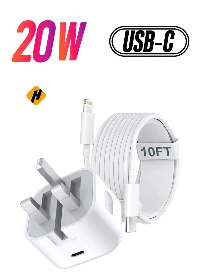 HuHa iPhone Fast Charger Plug & Cable 2mT, [Apple MFi Certified] iPhone 20W USB C USB C Charger Power Adapter w/ USB C to Lightning Cable iPhone 13/12/SE/11/XS/XR/X/8, iPad, AirPod, White  - Image 1