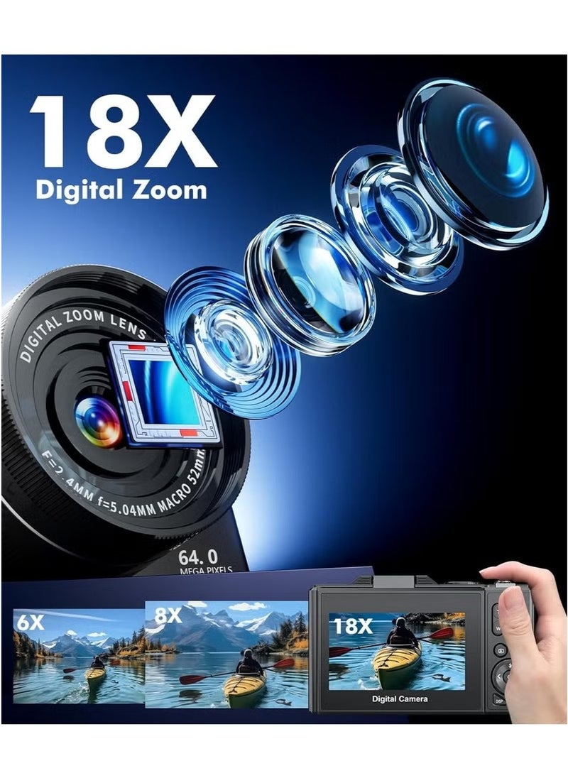 Makrystorm - 5K Digital Camera, 75MP Camera Digital for Photography, Point and Shoot Camara, 18X Digital Camera with 3" 180° Flip Screen, Vlogging Camera for Beginner Gift - Image 1