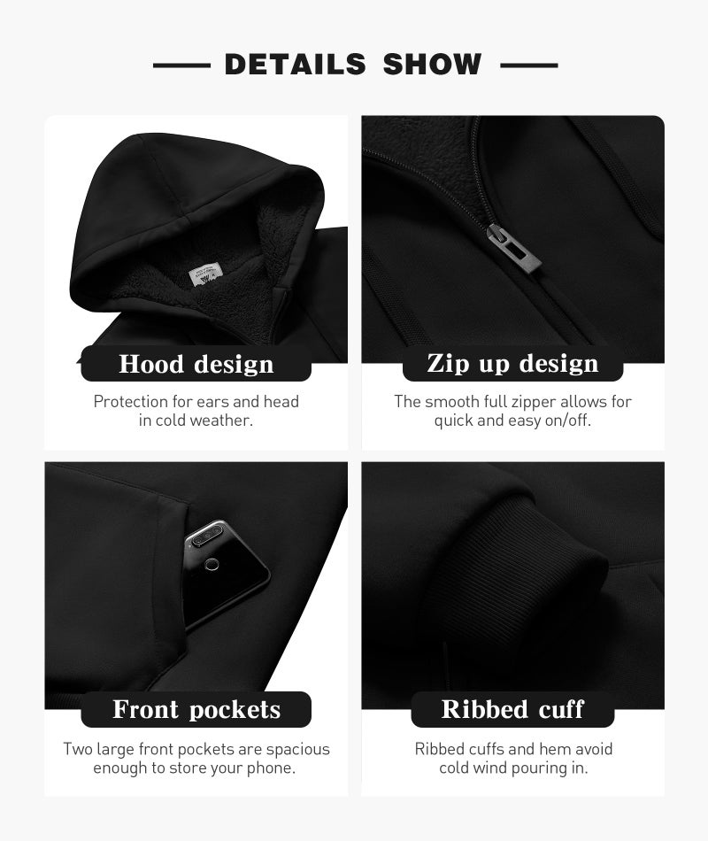 ZITY Men's Zip Up Hoodie Heavyweight Winter Sweatshirt Fleece Sherpa Lined Warm Jacket - Image 5