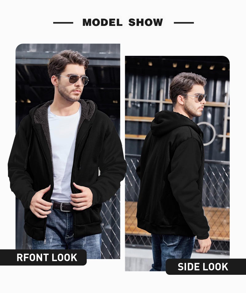 ZITY Men's Zip Up Hoodie Heavyweight Winter Sweatshirt Fleece Sherpa Lined Warm Jacket - Image 2
