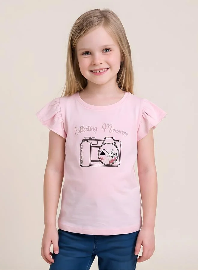 Take Two Girls Regular Frill Sleeve Graphic T-Shirt By Juniorloom