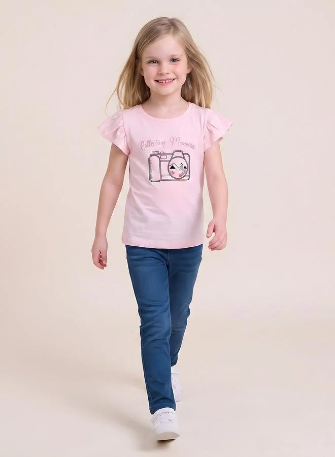 Take Two  Girls Regular Frill Sleeve Graphic T-Shirt By Juniorloom for Women | Best Price UAE