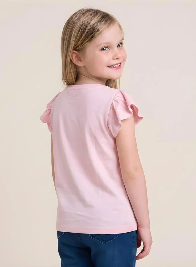 Take Two  Girls Regular Frill Sleeve Graphic T-Shirt By Juniorloom for Women | Best Price UAE