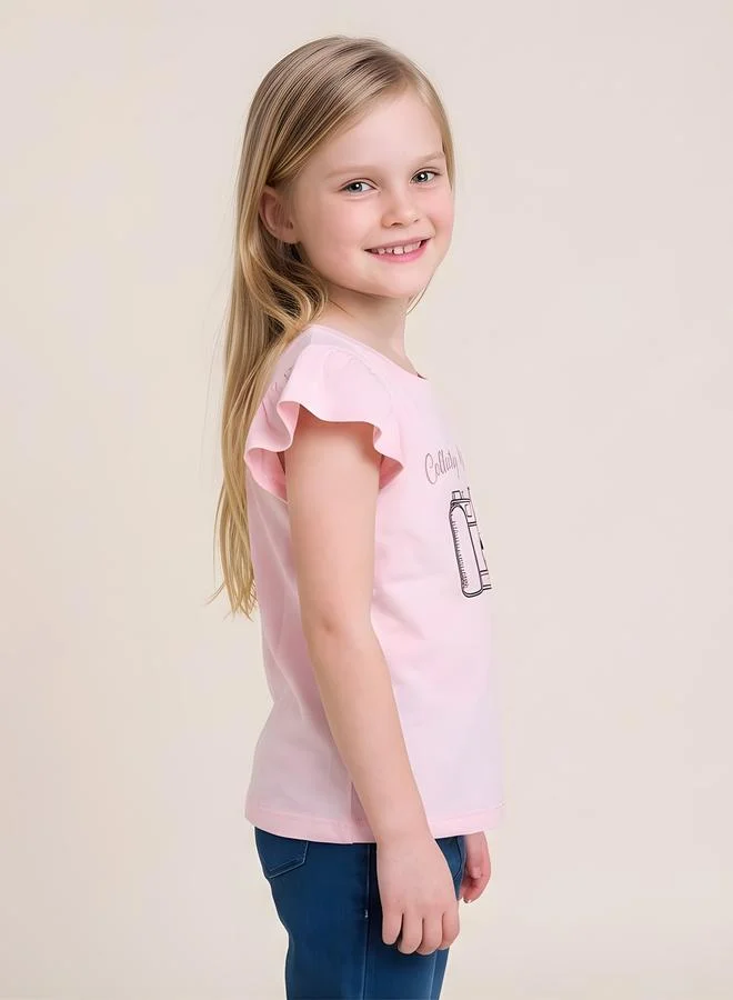 Take Two Girls Regular Frill Sleeve Graphic T-Shirt By Juniorloom