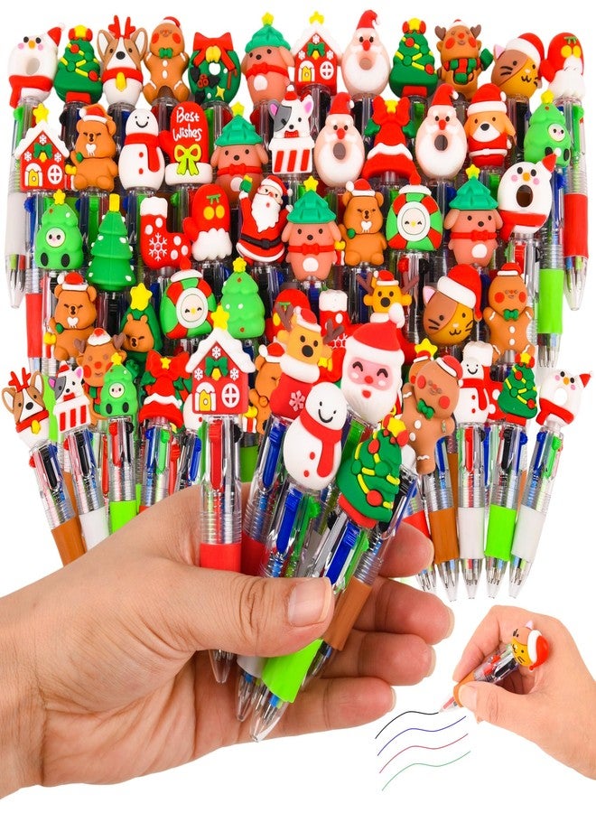 LiYiQ 50 Christmas Colorful Multicolor Pen in One Cartoon Cute Fun 4-in-1 Cute Pens Bulk Kawaii Christmas Tree Snowman Santa Claus Reindeer Shape Cool Ballpoint Pens Fun Gifts - Image 1