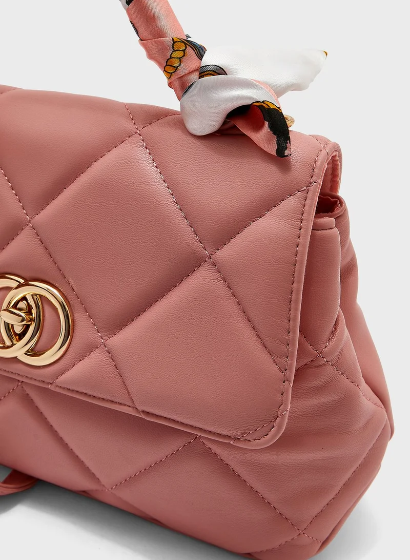 ELLA Quilted Scarf Detail Satchel Bag