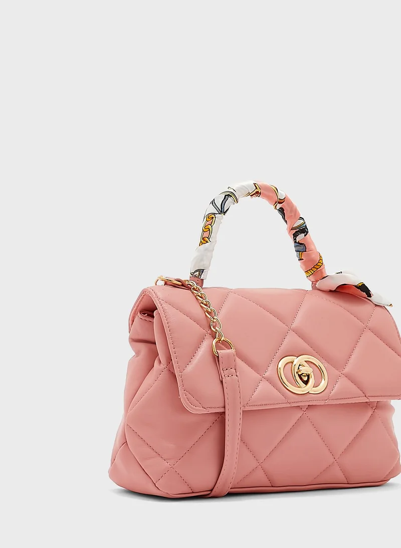 ELLA Quilted Scarf Detail Satchel Bag