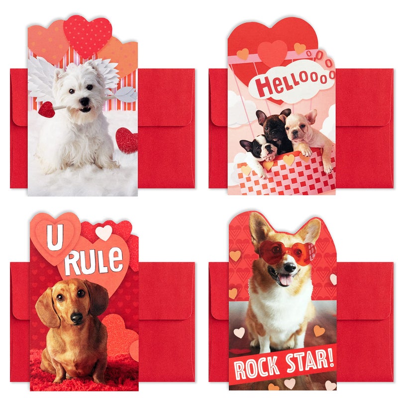 Hallmark Mini Valentines Day Cards and Stickers for Kids School, Dogs (32 Classroom Valentines with Envelopes) - Image 1