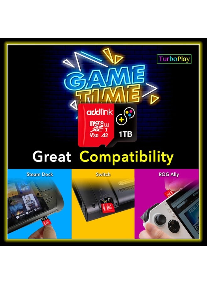 addlink 1TBGB TurboPlay Gaming MicroSDXC Memory Card, UHS-I, C10, U3, V30, A2, 4K Video, Up to 100/80 MB/s, Storage Expansion for Nintendo-Switch, Steam Deck, ROG Ally, Gaming Devices  - Image 3