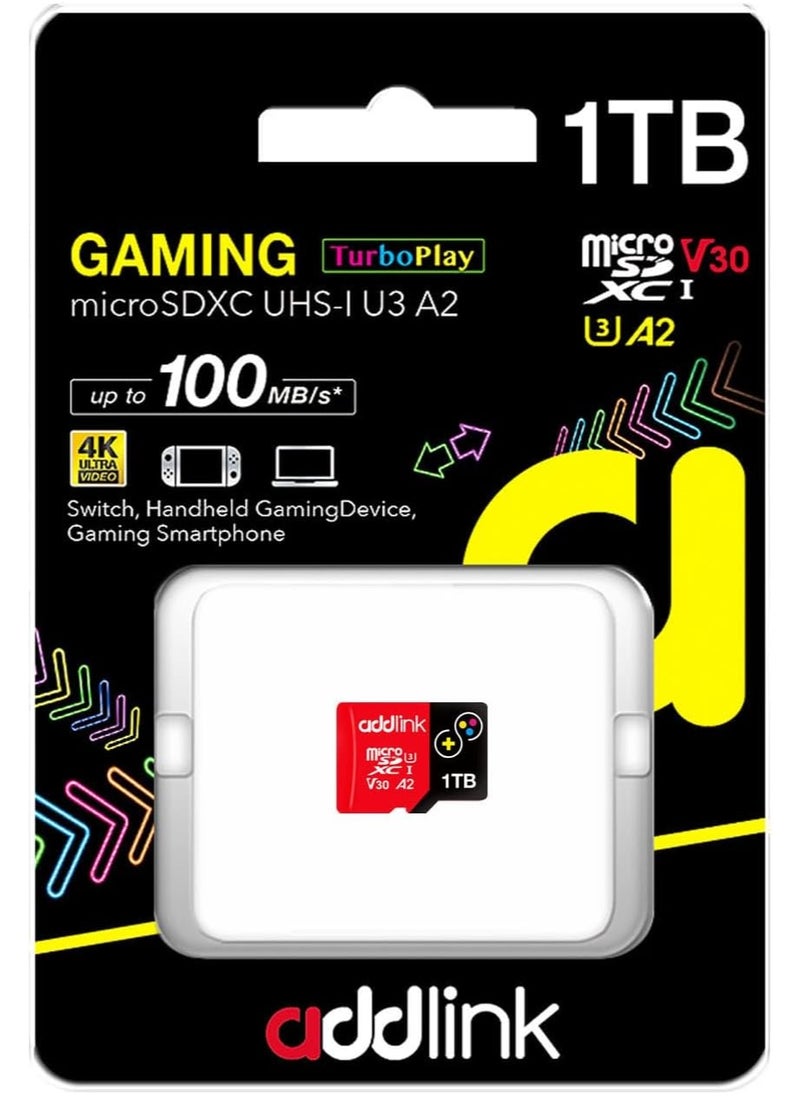addlink 1TBGB TurboPlay Gaming MicroSDXC Memory Card, UHS-I, C10, U3, V30, A2, 4K Video, Up to 100/80 MB/s, Storage Expansion for Nintendo-Switch, Steam Deck, ROG Ally, Gaming Devices  - Image 1