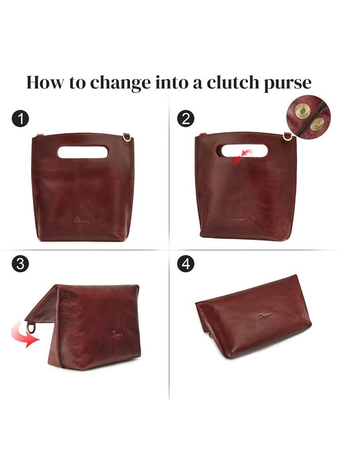S-ZONE Women Vintage Genuine Leather Crossbody Bag Distressed Foldable Clutch Top Handle Handbag Purse - Image 5