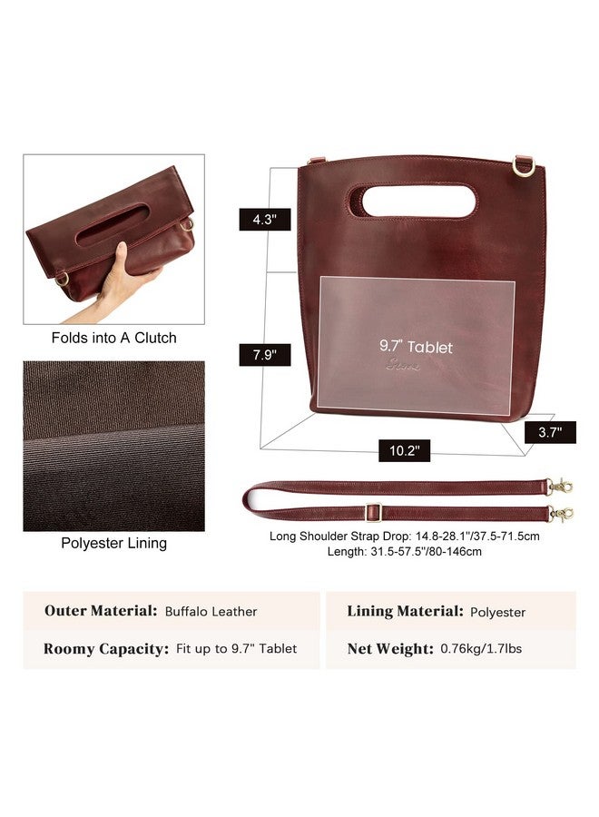 S-ZONE Women Vintage Genuine Leather Crossbody Bag Distressed Foldable Clutch Top Handle Handbag Purse - Image 3