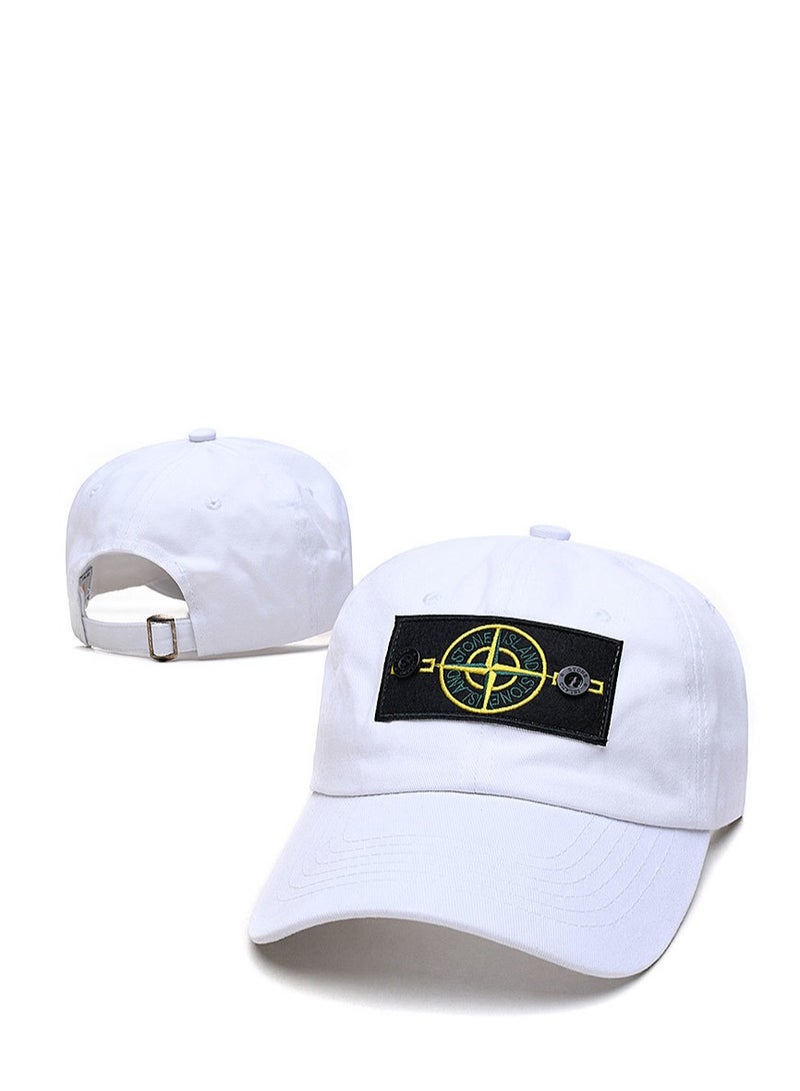 Stone Island White Cap: Compass Patch  Buckle Detail