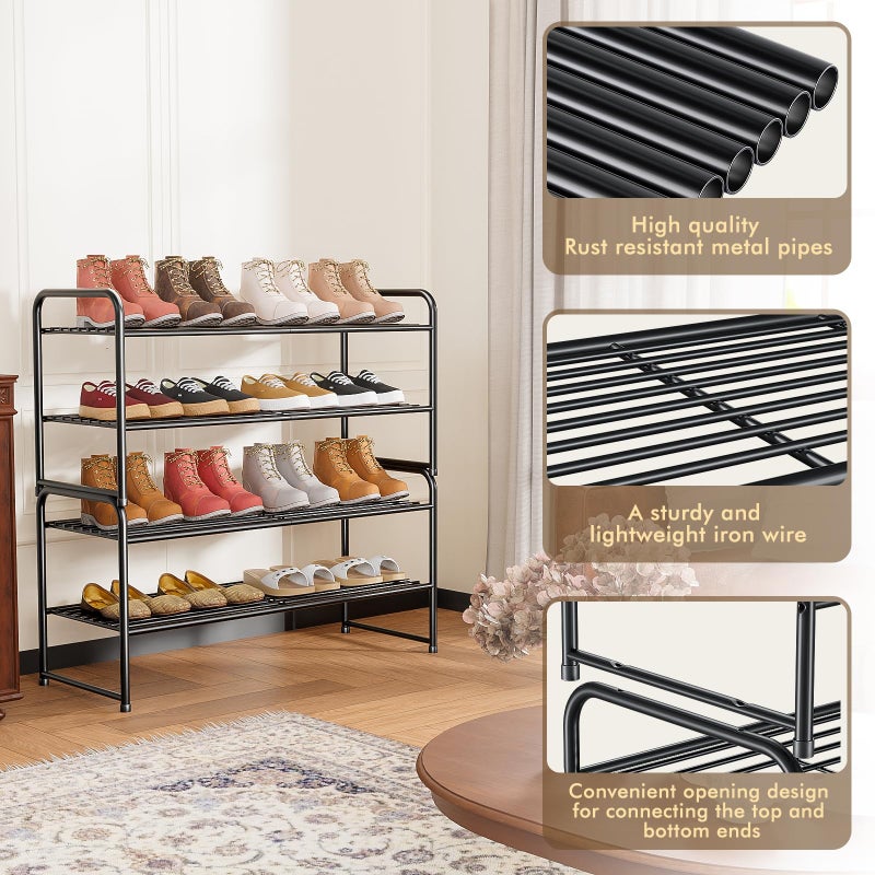 SUFAUY 2-Tier 33" Wide Shoe Rack, Closet Metal Shoe Rack Organizer Heavy Duty, Stackable, Black - Image 3