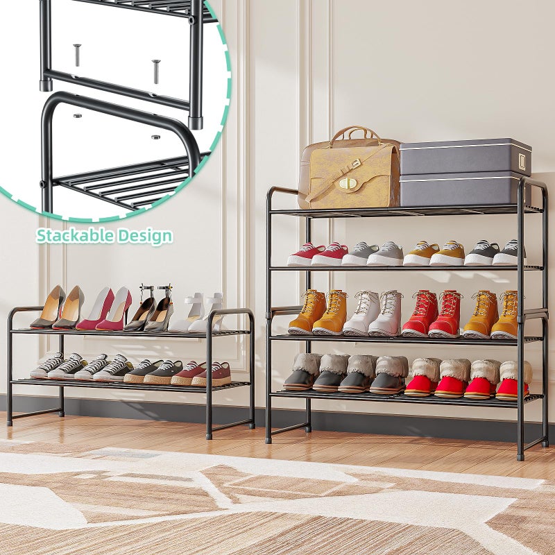 SUFAUY 2-Tier 33" Wide Shoe Rack, Closet Metal Shoe Rack Organizer Heavy Duty, Stackable, Black - Image 4