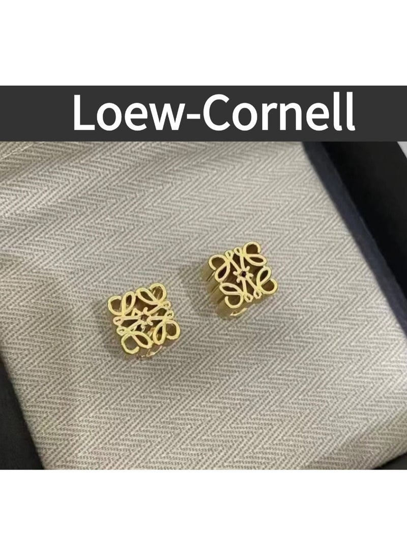 Loew-Cornell Spanish Luxury Design Style Anagram Stud Earrings Gold - Image 3