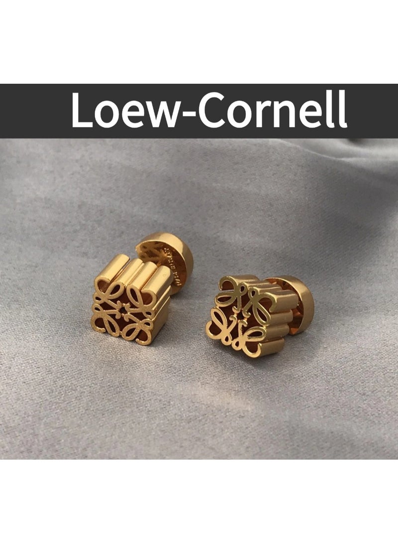 Loew-Cornell Spanish Luxury Design Style Anagram Stud Earrings Gold - Image 4