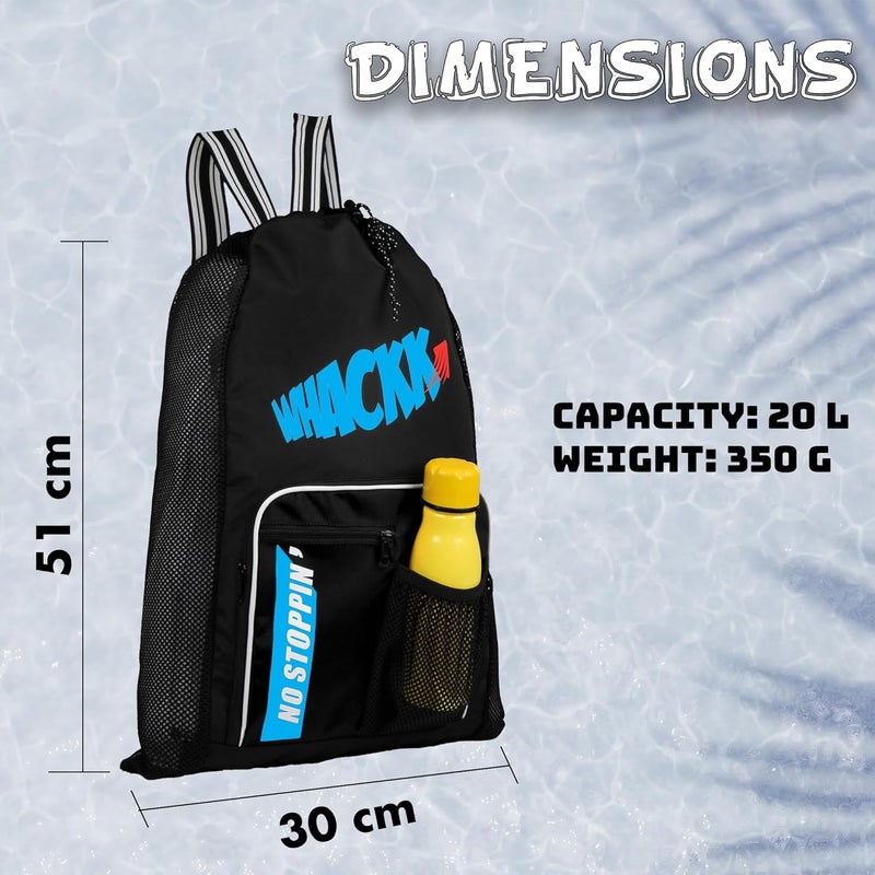 WHACKK Freestyle 20L Unisex Swimming Equipment Bag | Water Sports | Wet Dry Compartments Bag | Beach | Drawstring Backpack|Pocket Cap & Goggles Mobile|Lightweight|Water Resistant | Men Women - Image 2