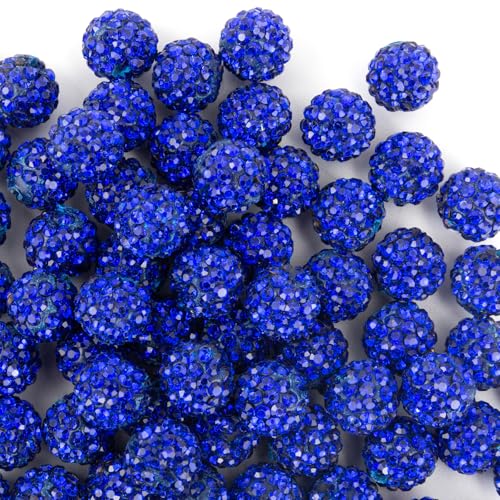 Jukercici 10mm Clay Rhinestone Beads for Bracelets 100 Pcs Sparkle Crystal Beads for Jewelry Making Glitter Round Shamballa Disco Ball Design for DIY Crafts Necklace Earrings Decoration Dark Blue - Image 1