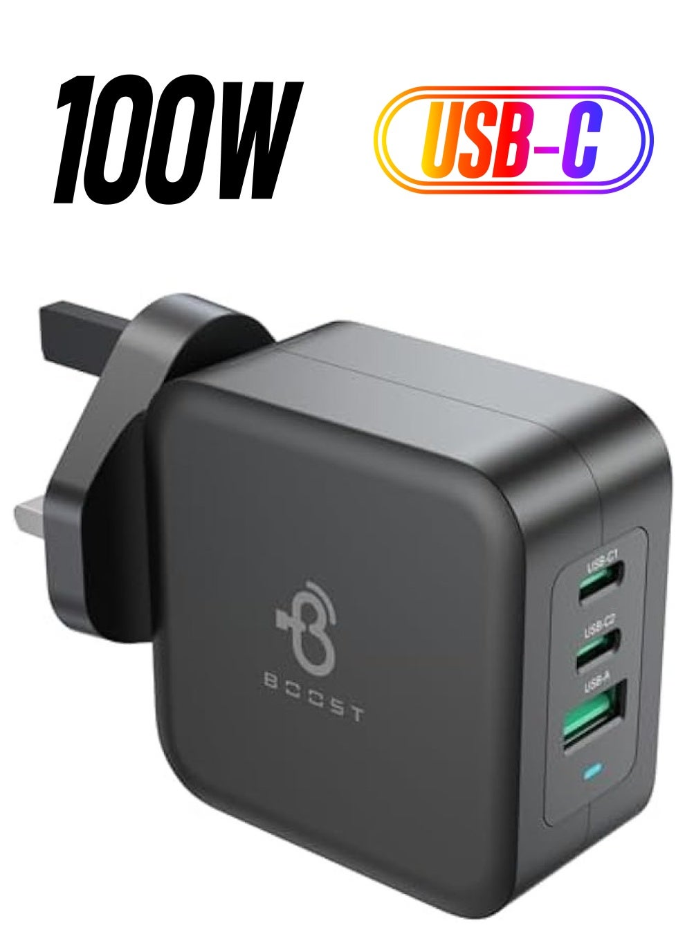 100W Ultra Fast Charger 3-Port USB C Charger Type C & Type A GaN2 Power Adaptor Compatible with HUAWEI P60, MacBook Pro/Air, iPhone, iPad, Galaxy S23 Ultra, Steam Deck,Phones