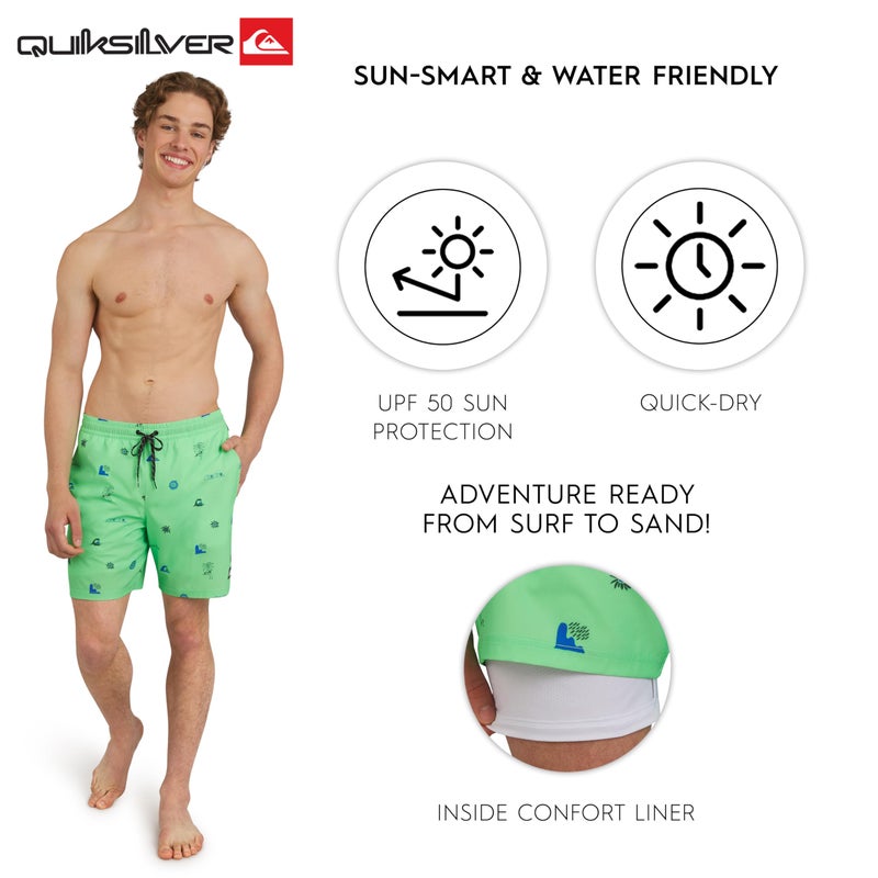 Quiksilver Men's Swimwear Regular Fit Stretchable Comfort Liner Swim Trunks, Graphic Design - Paradise Green, Small - Image 3
