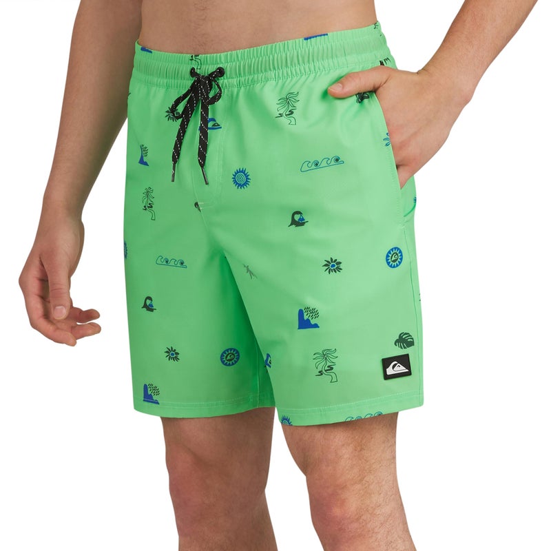 Quiksilver Men's Swimwear Regular Fit Stretchable Comfort Liner Swim Trunks, Graphic Design - Paradise Green, Small - Image 1