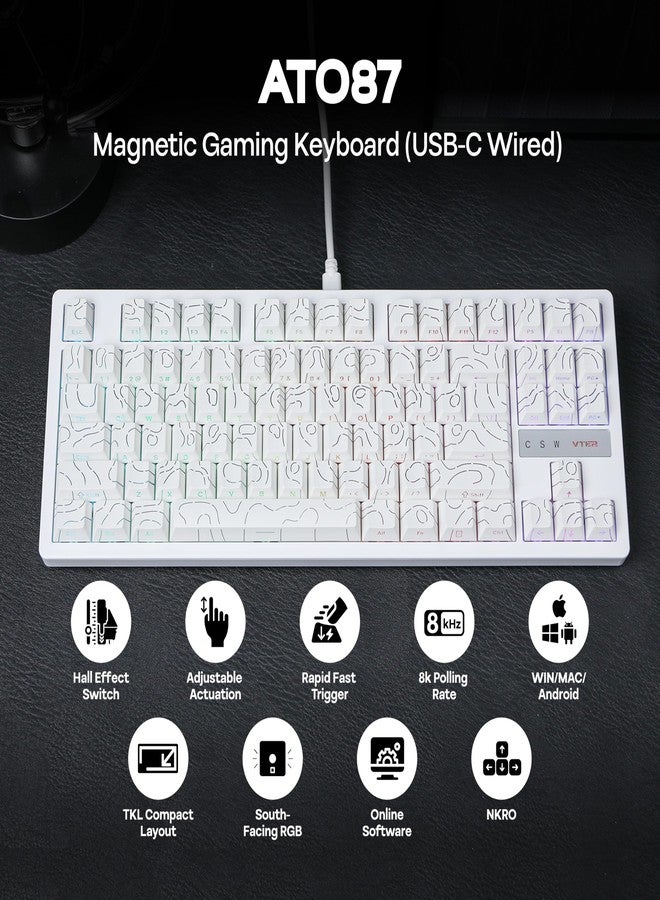 MechLands VTER ATO87 HE Magnetic Gaming Keyboard with Adjustable Actuation, Hall Effect Keyboard with 0.125ms Latency, 8K Polling Rate, 87-Key, Hot-Swappable, RGB, Customizable Keys (White) - Image 2