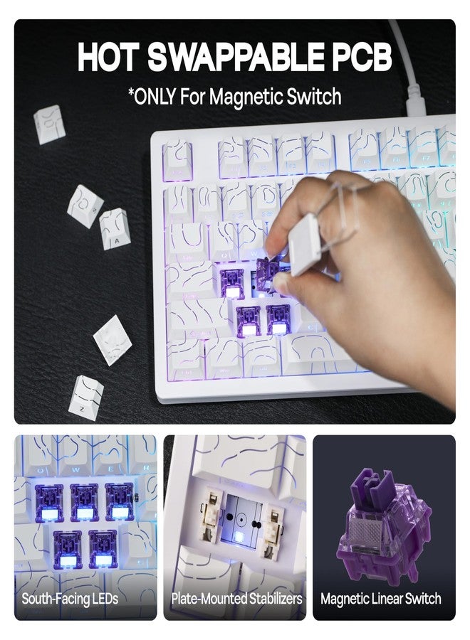 MechLands VTER ATO87 HE Magnetic Gaming Keyboard with Adjustable Actuation, Hall Effect Keyboard with 0.125ms Latency, 8K Polling Rate, 87-Key, Hot-Swappable, RGB, Customizable Keys (White) - Image 5
