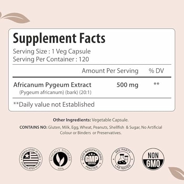 ForestVibe Pygeum Supplement for Men 500mg, Standardized Pygeum Africanum Bark Extract, 120 Vegan Capsules, 4 Month Supply, Non-GMO and Gluten Free Capsules for Men & Women - Image 2