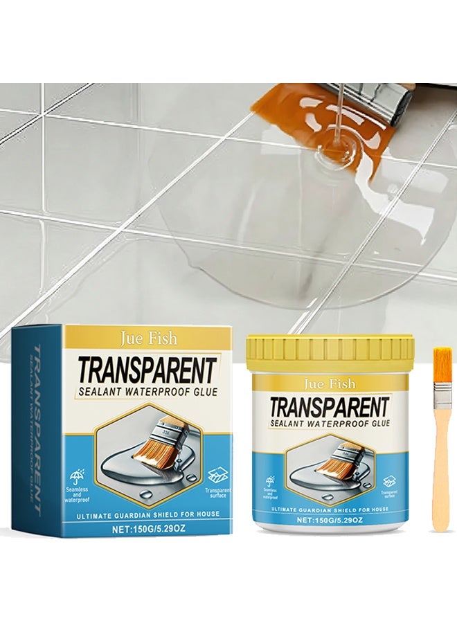 JUE FISH Transparent Sealant Waterproof Glue, Invisible Waterproof Sealant, Transparent Waterproof Coating, Invisible Agent Transparent Sealing Coating For Indoor Outdoor Use For Roof, Wall Window Sill, 150g - Image 1