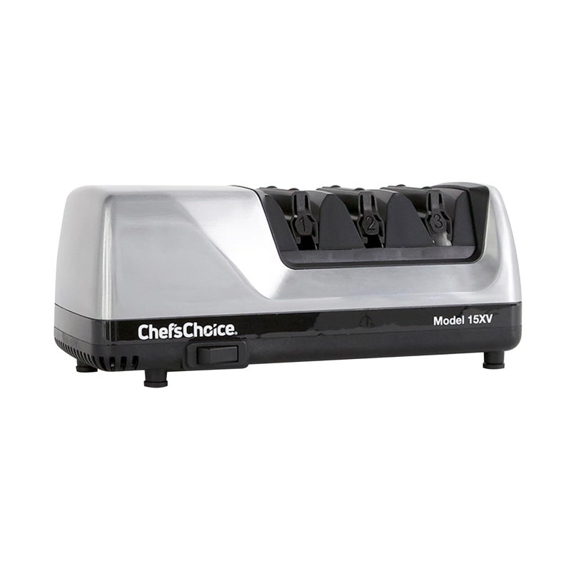 ChefsChoice Chef’sChoice 15XV Professional Electric Knife Sharpener with Durable Metal Housing & 100-Percent Diamond Abrasives and Precision Angle Guides for Straight Edge and Serrated Knives, 3-Stage, Metallic  - Image 1