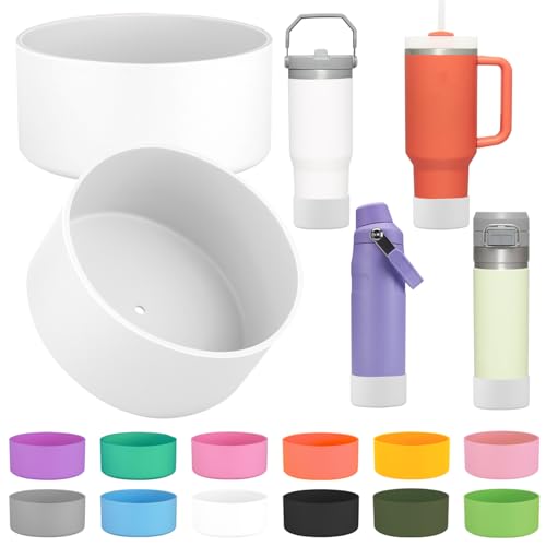 ziHenryDa 2Pcs Silicone Boot Sleeve for Stanley IceFlow Fast Flow Water Bottle 24oz,Silicone Boot Bumper for Stanley Quencher 40oz,for IceFlow 20oz 30oz,for Quick Flip GO 24oz Bottle（Thickened） (White) - Image 1