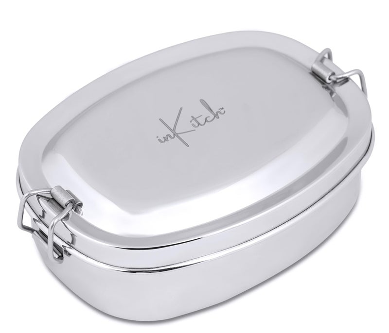 inKitch Premium Stainless Steel Lunch Box | 650ML Leak-Proof Tiffin for Kids & Office | Stylish Round Steel Box with Inner Container & Lock Clip | Durable & Food Safe - Image 1