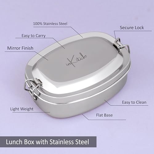 inKitch Premium Stainless Steel Lunch Box | 650ML Leak-Proof Tiffin for Kids & Office | Stylish Round Steel Box with Inner Container & Lock Clip | Durable & Food Safe - Image 3