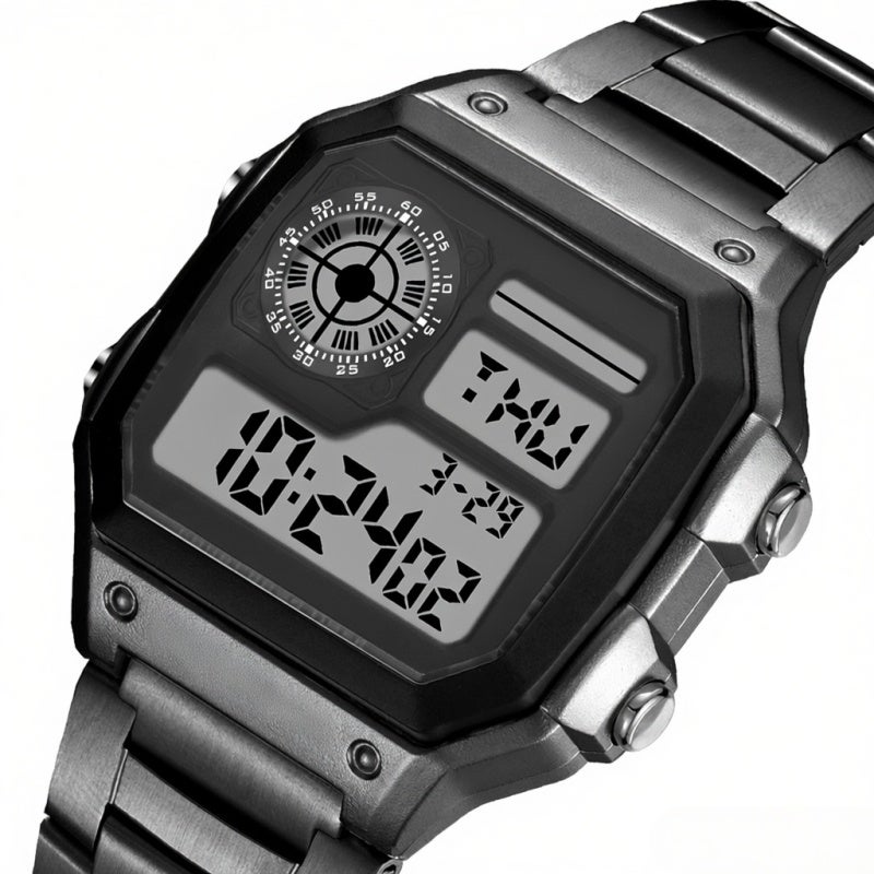 PANARS Men Fashion Watch: Black Stainless Steel Strap, Accurate Digital Movement, Dual Time Mode - Industrial Style Dial, Chrono Function Watch for Business Men On Trips - Image 3