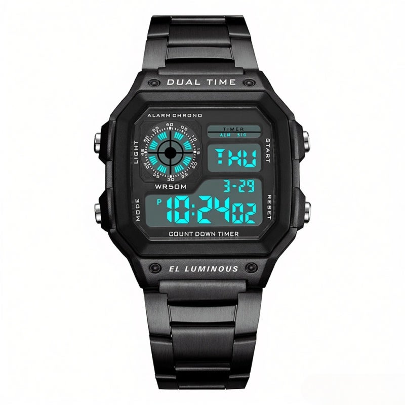 PANARS Men Fashion Watch: Black Stainless Steel Strap, Accurate Digital Movement, Dual Time Mode - Industrial Style Dial, Chrono Function Watch for Business Men On Trips - Image 2