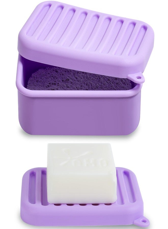MtBoi Portable Leakproof Travel Soap Case, Silicone Travel Soap Case, Compact Soap Holder with Drainage Layer, Travel Soap Holder for Camping, Gym, Outdoor (Light-Purple) - Image 1