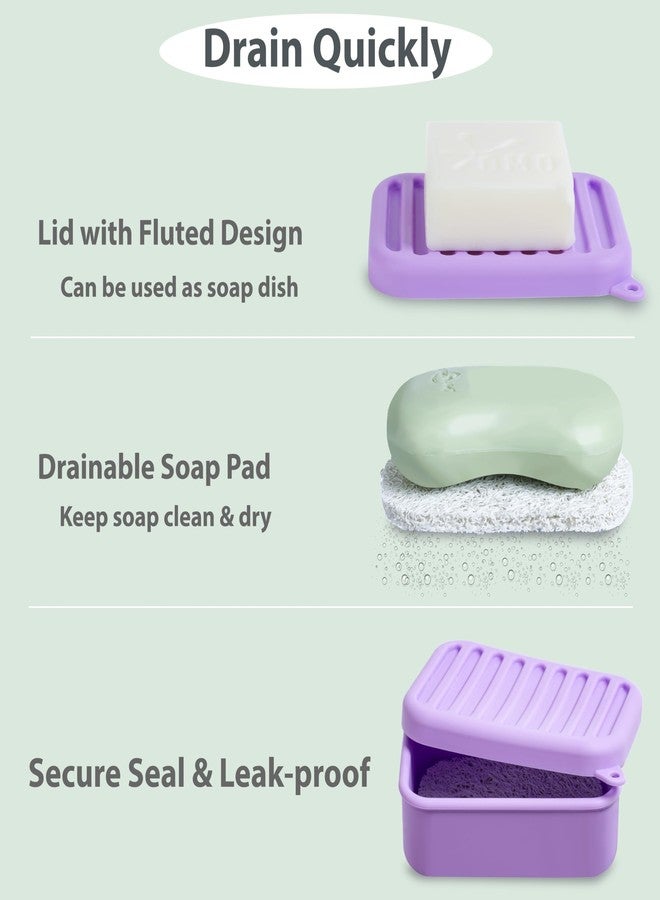 MtBoi Portable Leakproof Travel Soap Case, Silicone Travel Soap Case, Compact Soap Holder with Drainage Layer, Travel Soap Holder for Camping, Gym, Outdoor (Light-Purple) - Image 4