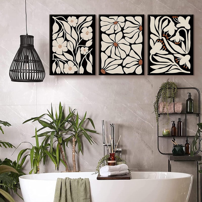 QGNBGBJ Framed Black Boho Flowers Plant Wall Art Abstract Botanical Flower Canvas Poster Vintage Bohemian Neutral Floral Prints Wall Decor Trendy Black Beige Floral Set for Girl Bedroom(16x24in) - Image 5