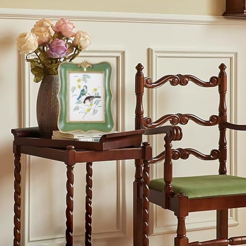 Kangce Vintage Picture Frame 5x7 Antique Ornate Photo Frame Tabletop and Wall Hanging Old-Fashioned Picture Frame, Decorative Retro Design Home Decor, Photo Gallery, Art, Green and Gold - Image 5