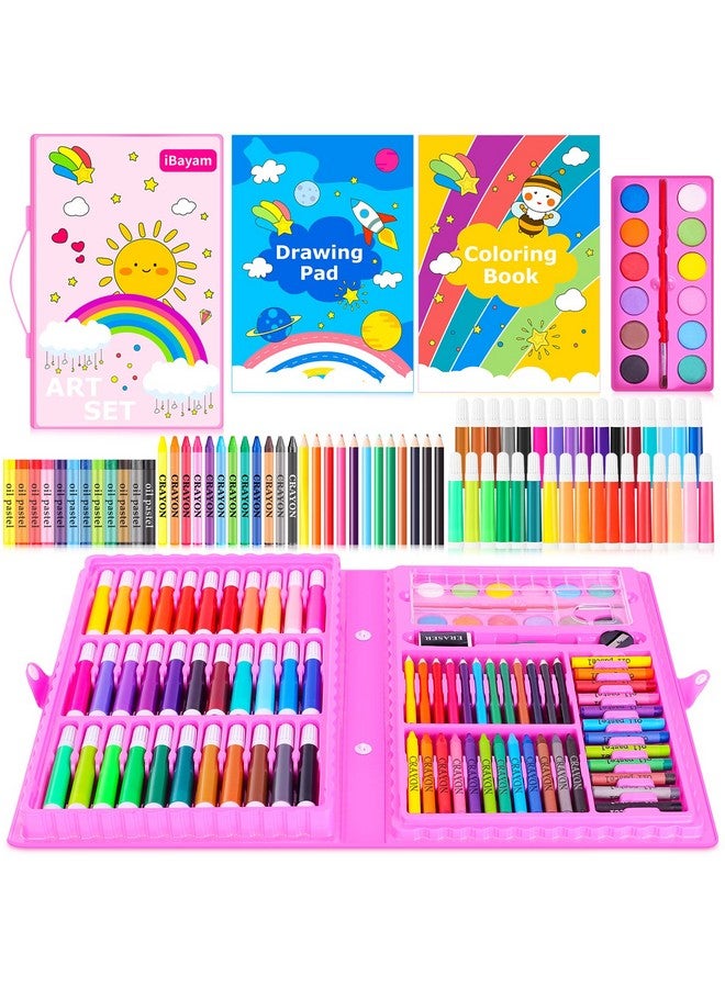 آي بايام مجموعة أدوات الرسم من آي بايام، 149 قطعة، مجموعة أدوات فنية، صندوق هدايا، فنون وحرف يدوية للأطفال والبنات والأولاد، مع دفتر تلوين، أقلام تلوين، باستيل، أقلام رصاص، أقلام ألوان مائية (وردي) - Image 1
