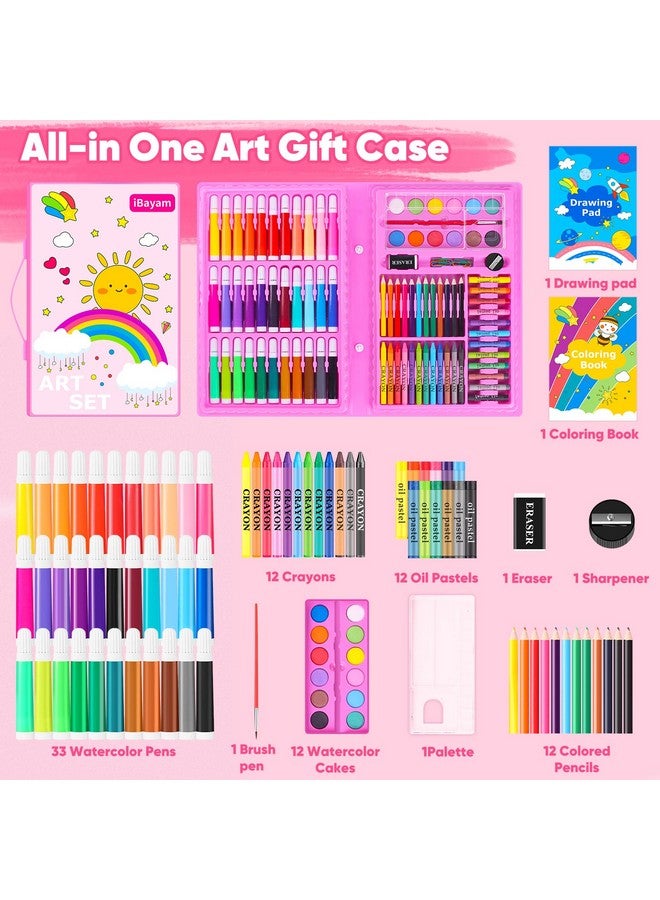 آي بايام مجموعة أدوات الرسم من آي بايام، 149 قطعة، مجموعة أدوات فنية، صندوق هدايا، فنون وحرف يدوية للأطفال والبنات والأولاد، مع دفتر تلوين، أقلام تلوين، باستيل، أقلام رصاص، أقلام ألوان مائية (وردي) - Image 2