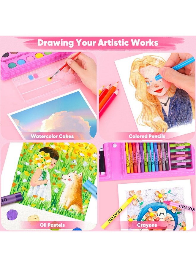 آي بايام مجموعة أدوات الرسم من آي بايام، 149 قطعة، مجموعة أدوات فنية، صندوق هدايا، فنون وحرف يدوية للأطفال والبنات والأولاد، مع دفتر تلوين، أقلام تلوين، باستيل، أقلام رصاص، أقلام ألوان مائية (وردي) - Image 4